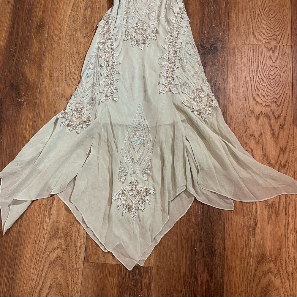 Vintage Green 100% Silk Beaded Dress Vintage Silk Dress Fairy Sue Wong Prom - Picture 6 of 17